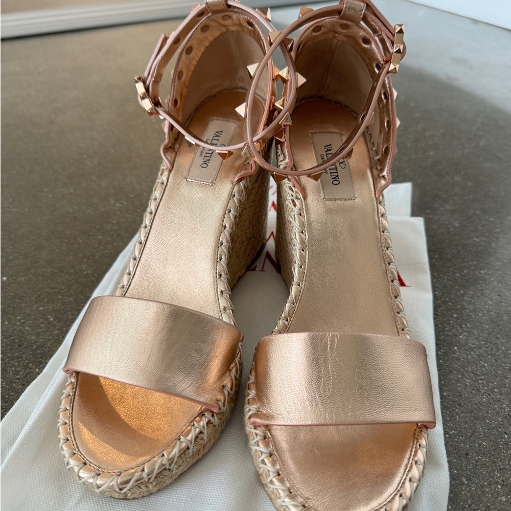 Valentino Wedge Sandal Rose Gold with Studs